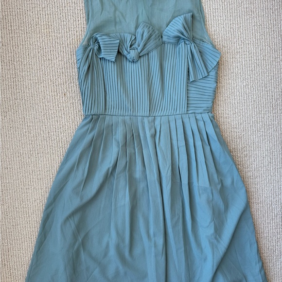 Hitherto Anthropologie Pleated Bow Dress Size 2 Sage Green Bridesmaid - Picture 2 of 11